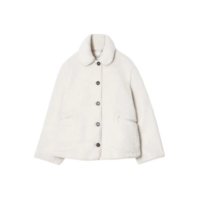 COS Velvet feel Coat Women's Ivory-0