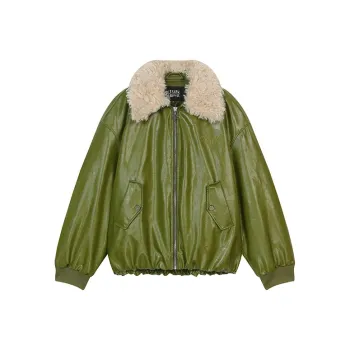 ELF SACK Leather Jacket Women's Avocado Green