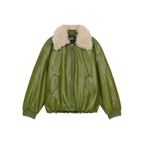 ELF SACK Leather Jacket Women's Avocado Green