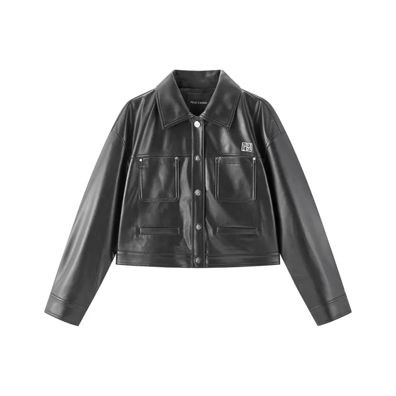 PEACEBIRD Leather Jacket Women's-2