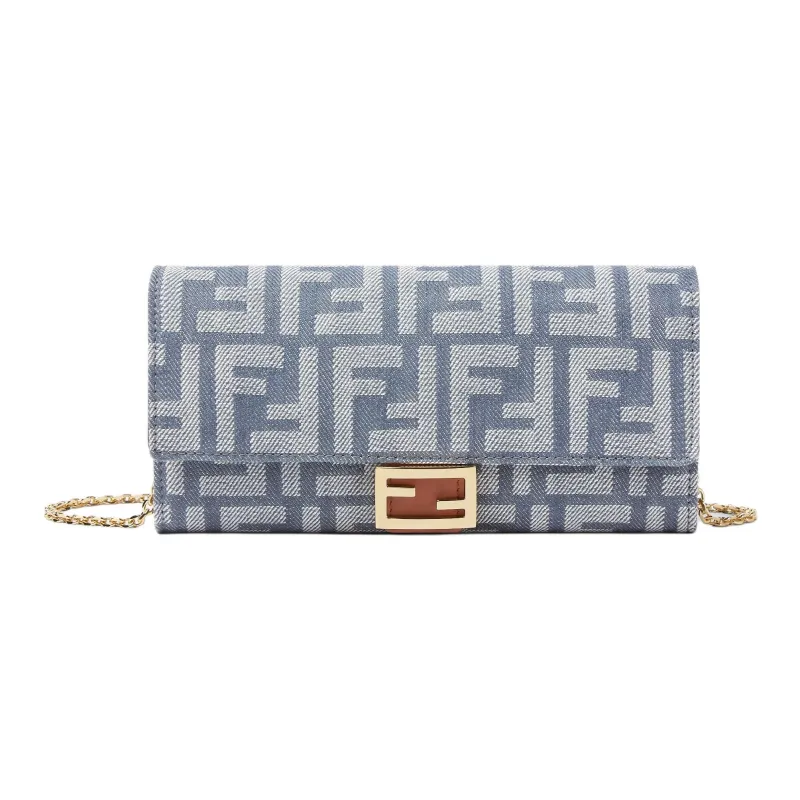 FENDI Baguette Denim Shoulder Bag Women's Blue-0