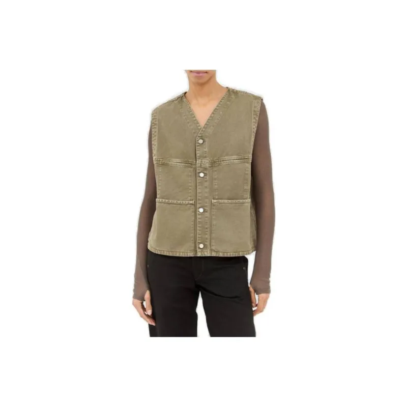 Lemaire Button Fastened V Neck Denim Vest-0