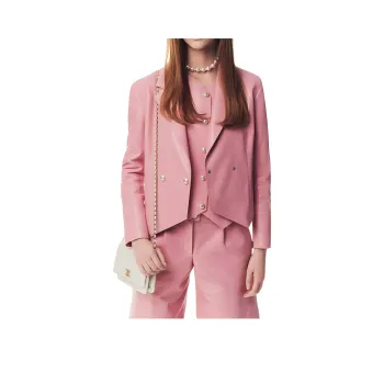 CHANEL 25P Leather Jacket Women's Light Pink Red