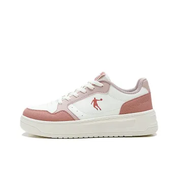QIAODAN Slip Resistant, Abrasion Resistant, Lightweight Low Top Skateboard Shoes Women's Ivory White Dusty Pink
