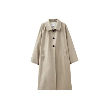 SHUIYUNJIAN Over The Knee Mid Length Lapel Trench Coat Women's Khaki