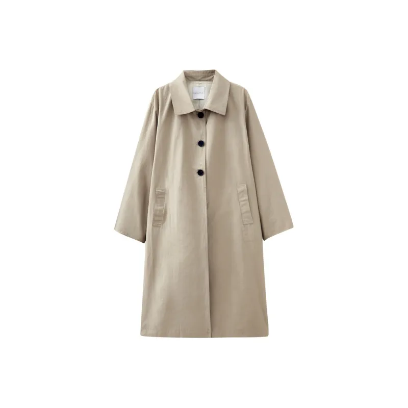SHUIYUNJIAN Over The Knee Mid Length Lapel Trench Coat Women's Khaki-0