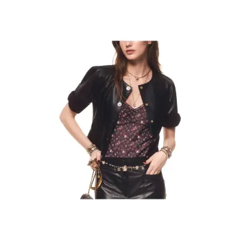 CHANEL 24 New Fall And Winter Arrivals Leather Jacket Women's Black