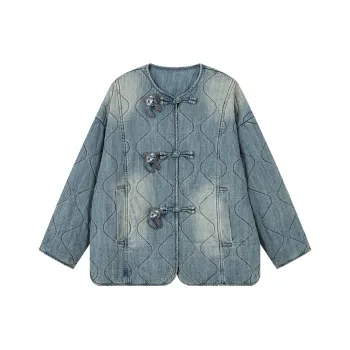 UOOYAA Puffer Jacket Women's Denim Blue