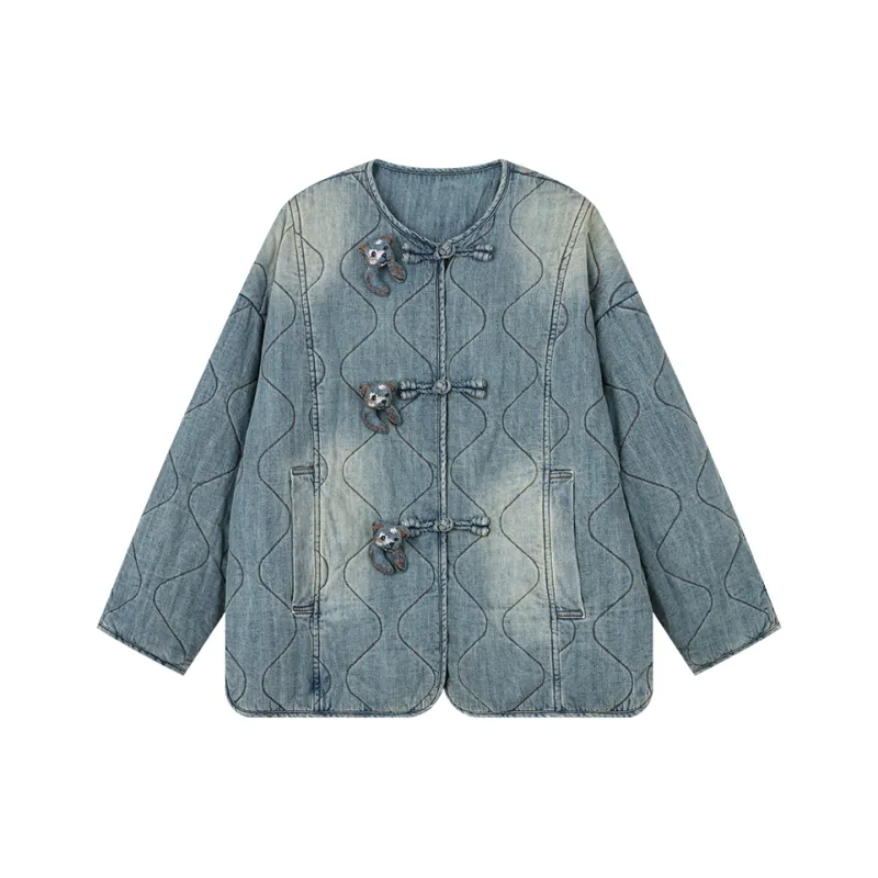 UOOYAA Puffer Jacket Women's Denim Blue-0