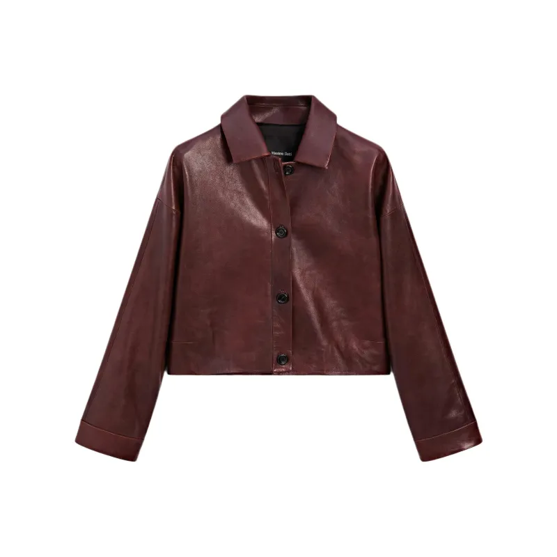 Massimo Dutti Leather Jacket Women's Red-0