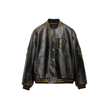 PRADA Logo appliqué Leather Bomber Jacket