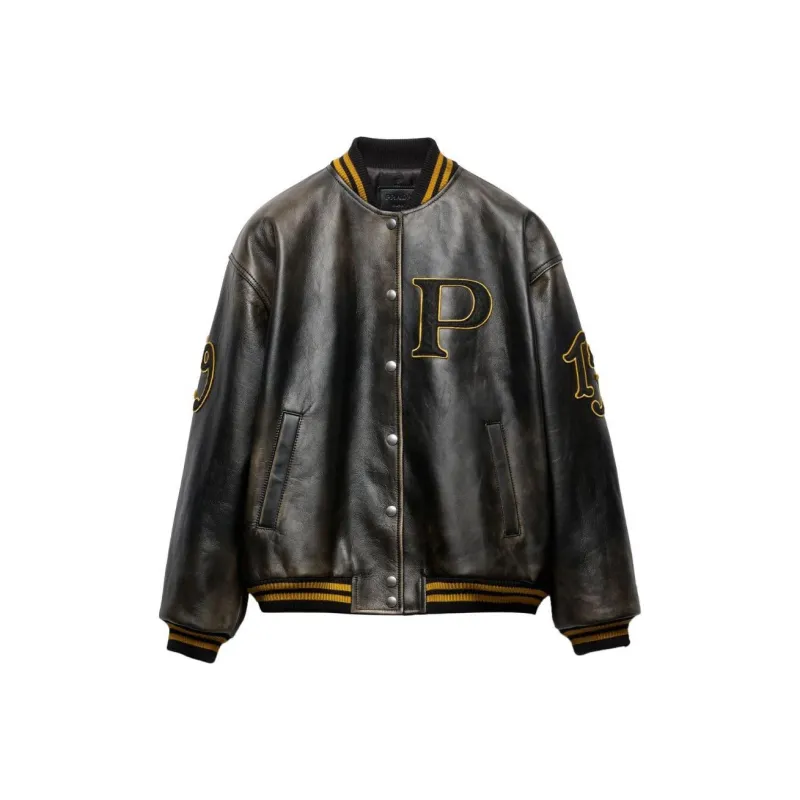 PRADA Logo appliqué Leather Bomber Jacket-0