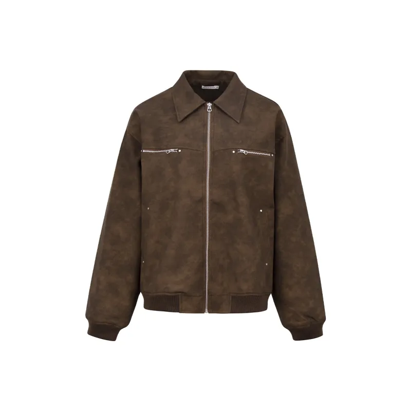 Ariseism Design Zip Closure Lapel Suede Leather Jacket Crop Top Coat For Fall And Winter Women's-0