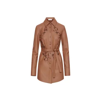 Oscar De La Renta Laser cut Floral Leather Shirt Dress
