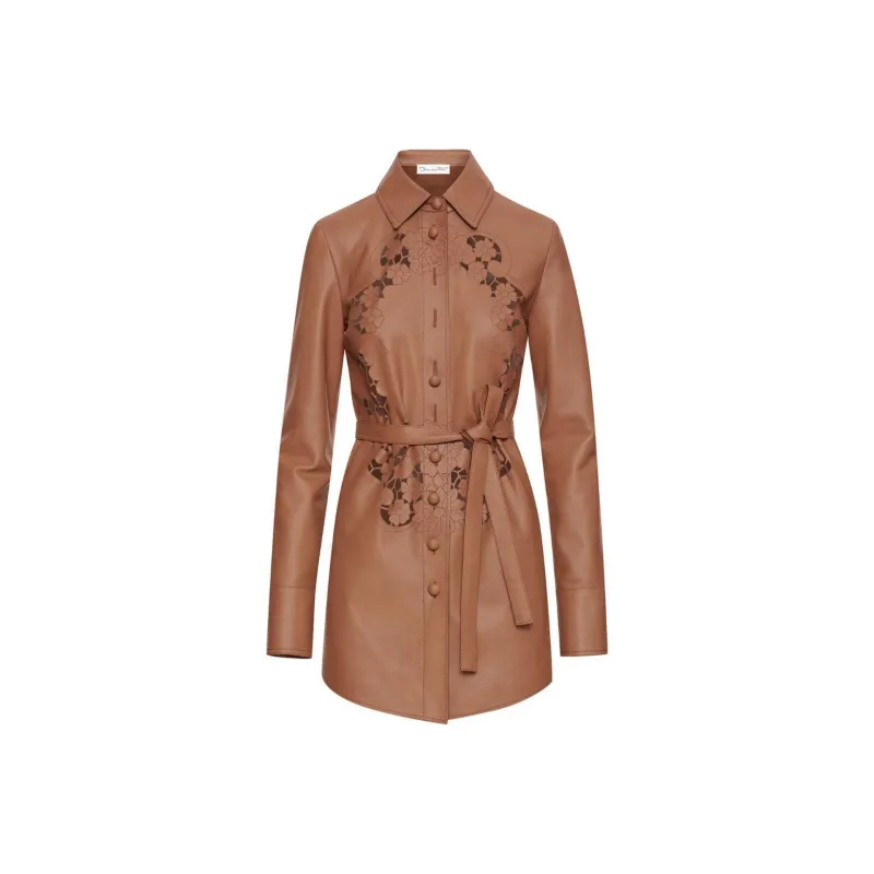 Oscar De La Renta Laser cut Floral Leather Shirt Dress-0