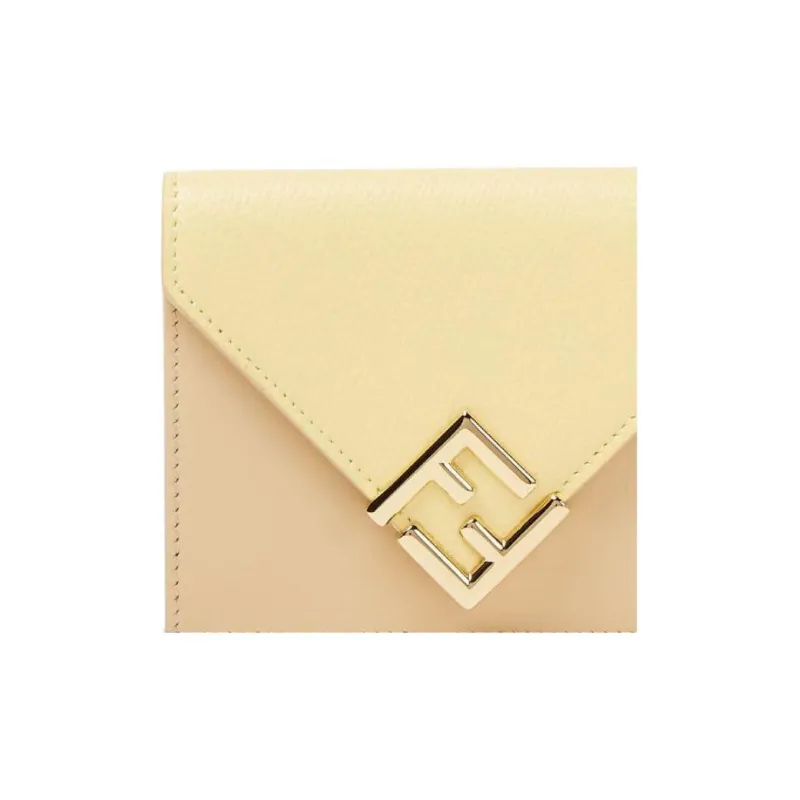 FENDI FF Diamonds Series Calfskin Wallet Medium Size Women's Yellow & Beige-4