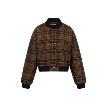 ZUOBEIKA Baseball Jacket Women's Brown Plaid