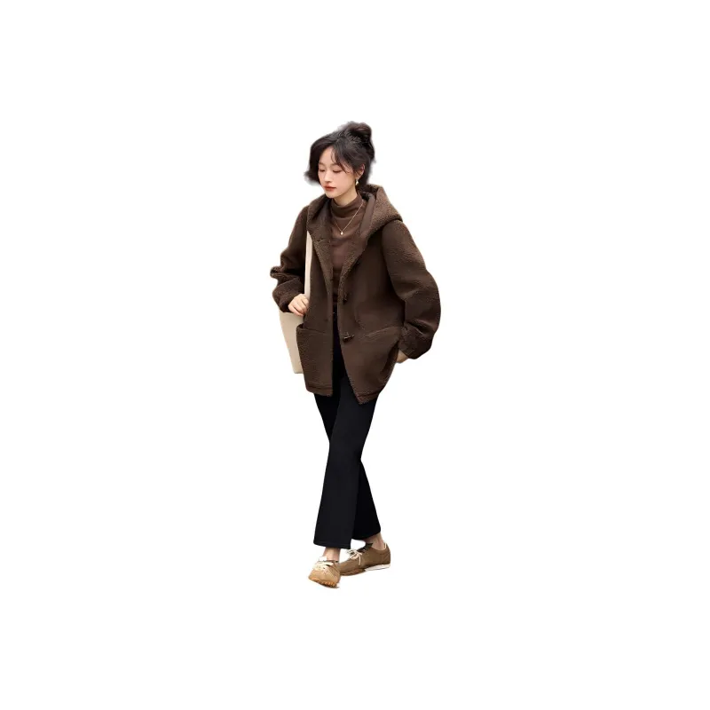 Mo Han Yi Mei Velvet feel Coat Women's Coffee-0