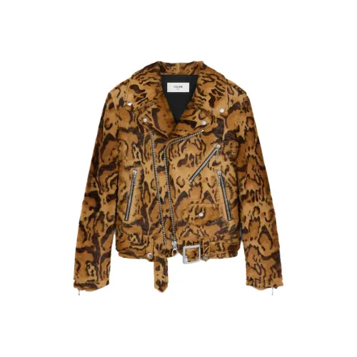 CELINE Leather Jacket Women's Brown