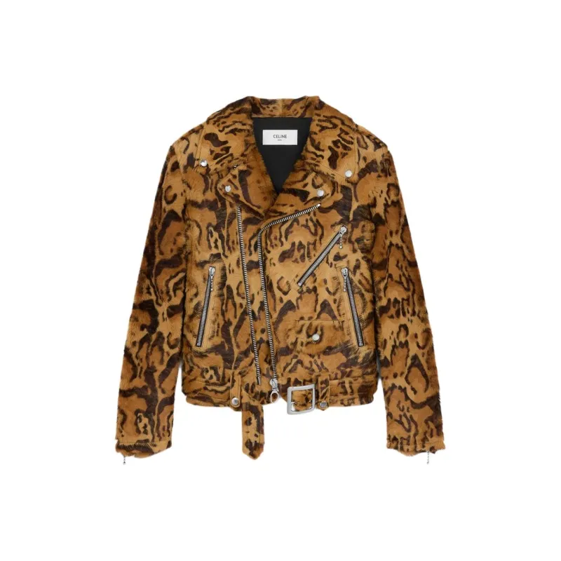 CELINE Leather Jacket Women's Brown-0