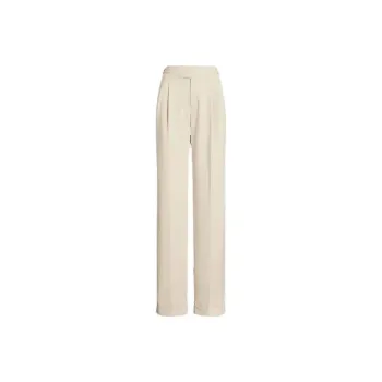 LAUREN RALPH LAUREN Pleated Wool Blend Twill Straight Pant Casual Pants Women's Beige