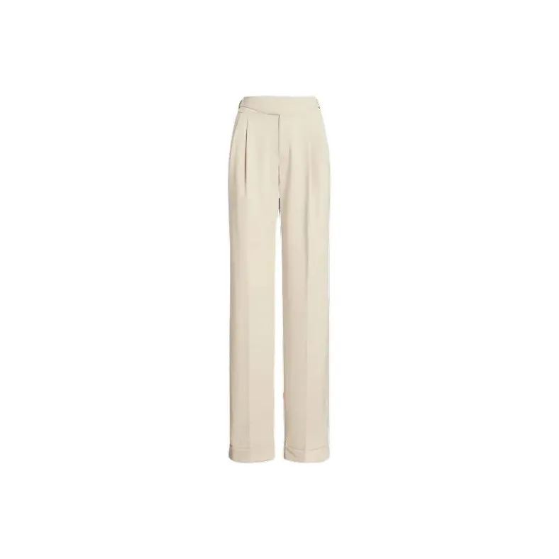 LAUREN RALPH LAUREN Pleated Wool Blend Twill Straight Pant Casual Pants Women's Beige-0