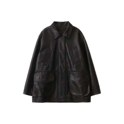 NOTHING WRITTEN Simon Leather Hunting Jacket Leather Jacket Women's Black