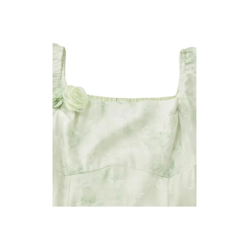 Love To Serve Short Sleeved Dress Women's Green Apricot Blossom-3