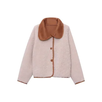 CHARM PICK Velvet feel Coat Women's Khaki & Ecru