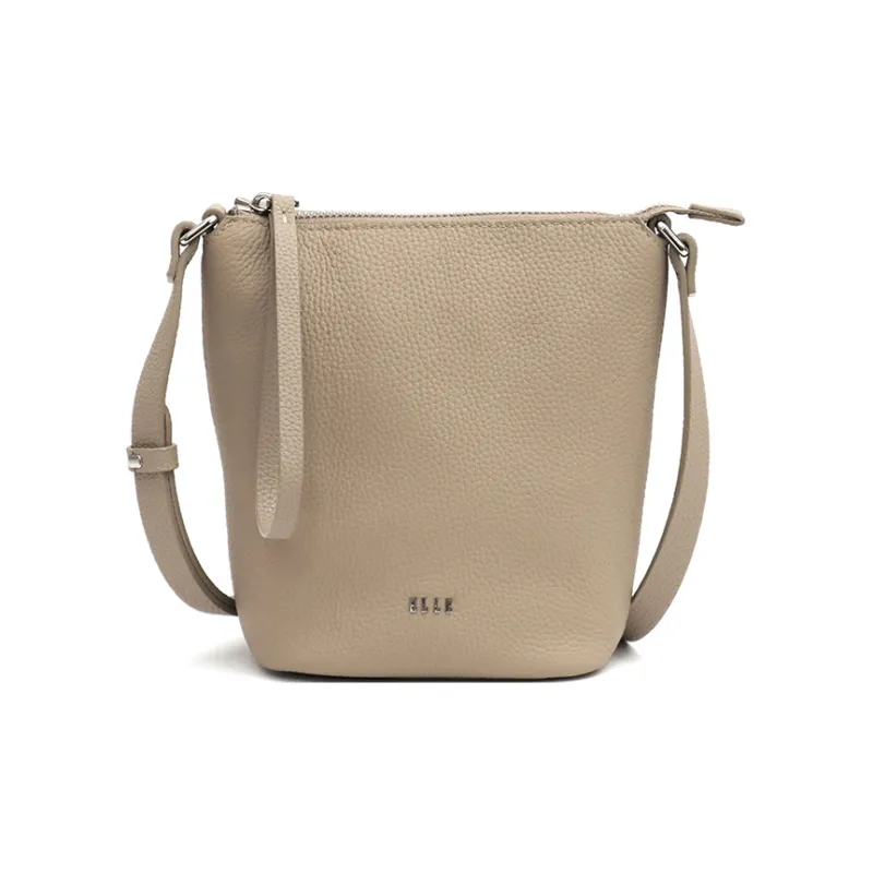 ELLE Top Grain Cow Leather Tote Crossbody Bag Regular Women's White/Pink-15