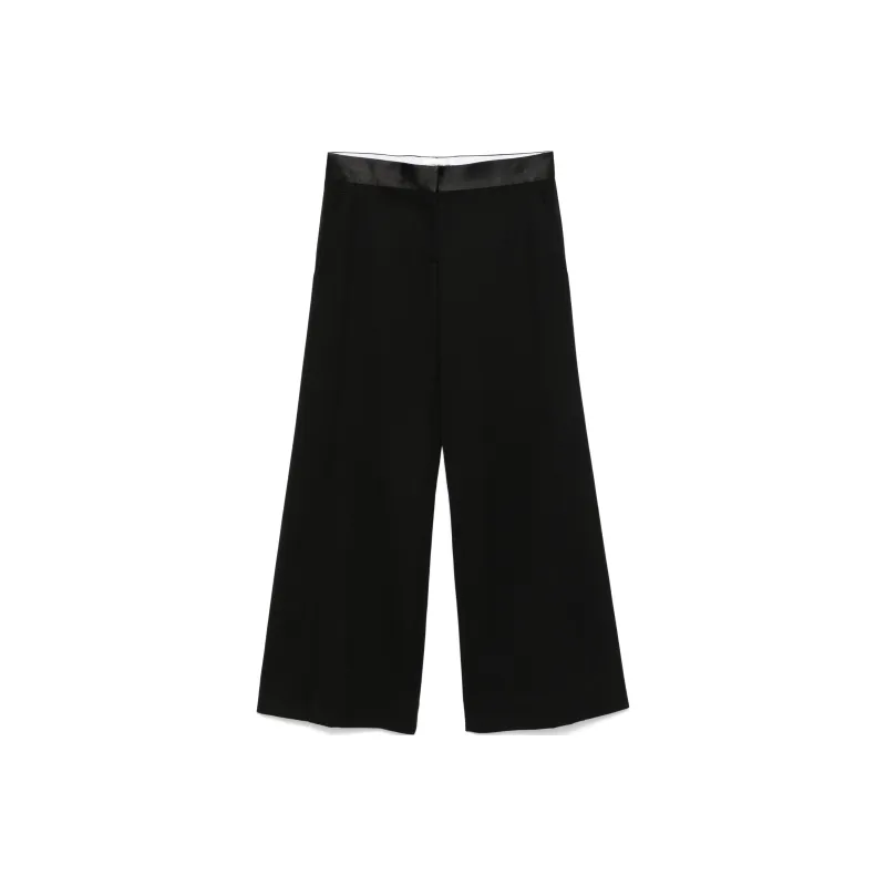 Victoria Beckham Wide Leg Satin Trim Trousers-0