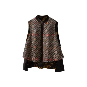 Cypress House Vest Women's Black Checkered Pattern Flower