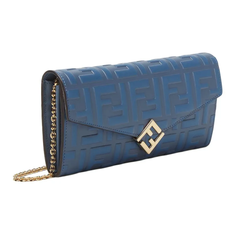 FENDI FF Diamonds Series Calfskin Shoulder Bag Women's Blue-1