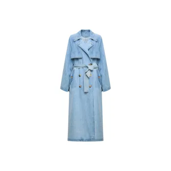 Lost In Echo Trench Coat Women's Washable Light Blue