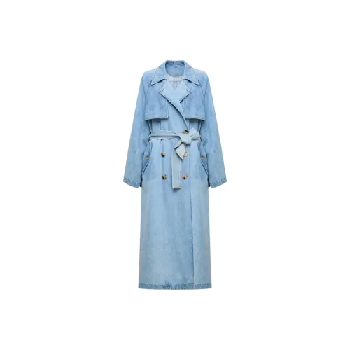 Lost In Echo Trench Coat Women's Washable Light Blue