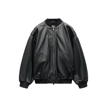 ZARA Trf Leather Jacket Women's Dark Brown