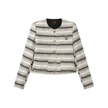 LOUISY AO Cropped Coat Women's Apricot Base With Black Stripes