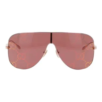 GUCCI Metal Irregular Shape Sunglasses Women's Gold