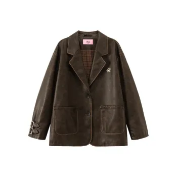CHUU Leather Jacket Women's Red Brown