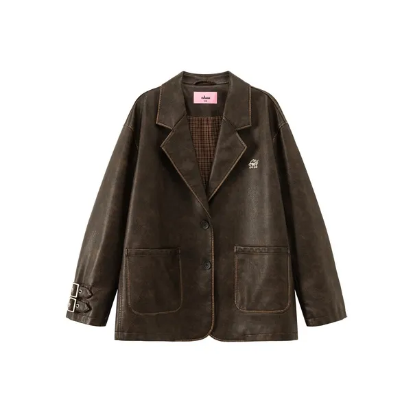 CHUU Leather Jacket Women's Red Brown-0