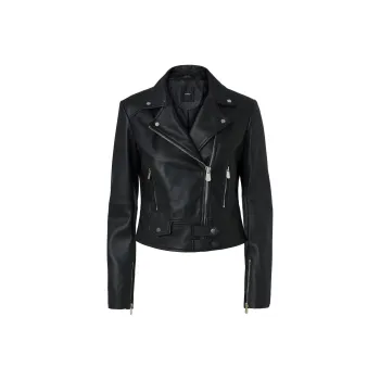 PINKO Short Zipped Leather Biker Jacket