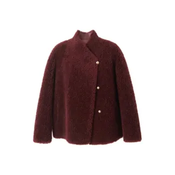 3COLOUR Velvet feel Coat Women's Burgundy