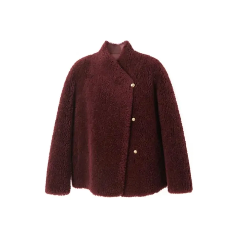 3COLOUR Velvet feel Coat Women's Burgundy-0