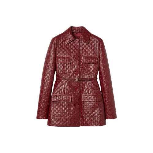 GUCCI Embossed Leather Jacket 'Rosso Ancora'