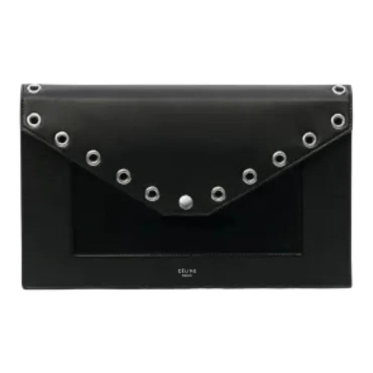 CELINE Smooth Calf Leather Envelope Bag, Crossbody Bag, Shoulder Bag Women's Black-0