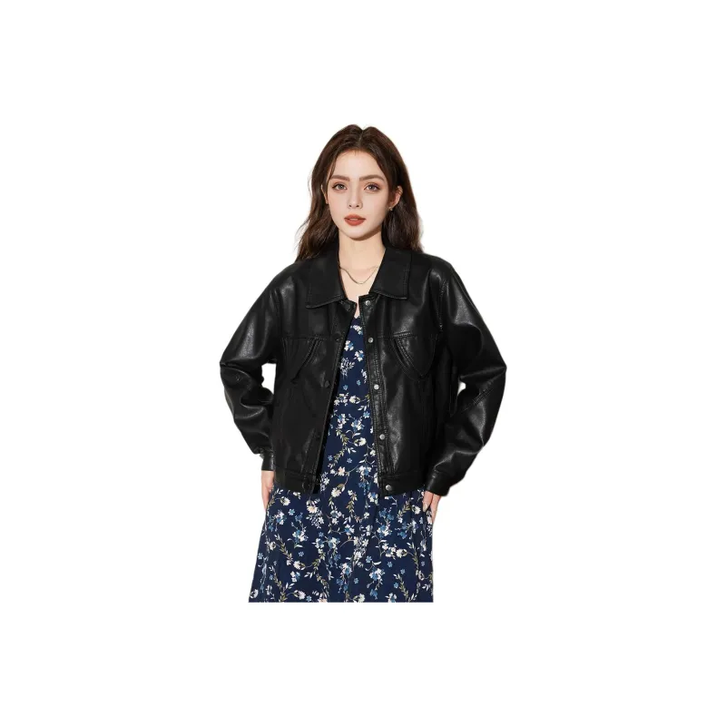 FAWENXIANGZI Leather Jacket Women's-1