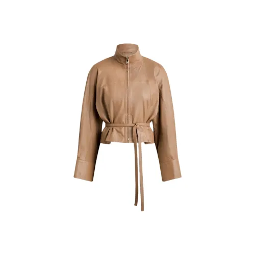 SCANLAN THEODORE SS25 Leather Funnel Neck Jacket Leather Jacket Women's Whiskey