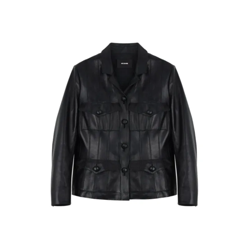 WE11DONE Leather Jacket Women's Black-0