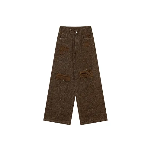 ELF SACK Casual Pants Women's Leopard Print Coffee