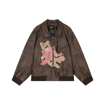 ELF SACK Leather Jacket Women's Bear Coffee
